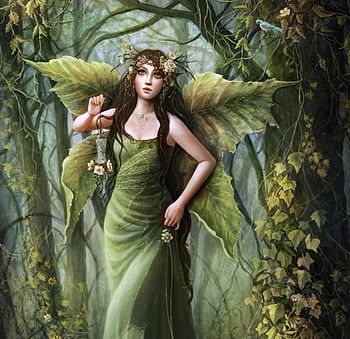 Leaves of Greens, gorgeous, girl, digital art, beauty, leaves, fantasy, cg, pretty, green, face, eye, female HD wallpaper
