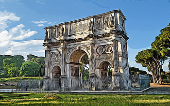 Arch of Constantine, Rome, , vector art, Arch of Constantine drawing, creative art, Arch of Constantine art, vector drawing, Rome Landmark, Italy HD wallpaper