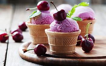 Ice cream, pink, cherry, red, dessert, fruit, food, sweet, summer, vara HD wallpaper