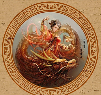 Dragon Lady, frumusete, asian, fantasy, dragon, girl, luminos, orange HD wallpaper