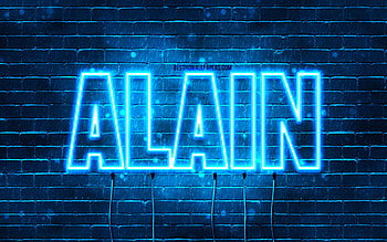 Happy Birtay Alain, , blue neon lights, Alain name, creative, Alain Happy Birtay, Alain Birtay, popular french male names, with Alain name, Alain HD wallpaper