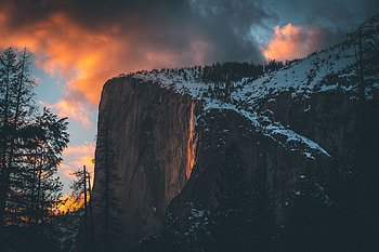 Nature, Sunset, Sky, Clouds, Snow, Mountain, Precipice, Break HD wallpaper