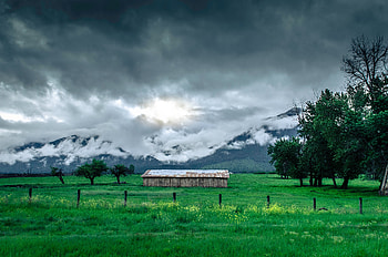 Nature, Grass, Mountains, Fog, Structure HD wallpaper