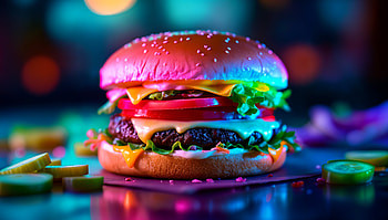 Vibrant Hamburger Delight - Ultra, hamburger, burger, Fast Food, neon, colorful HD wallpaper