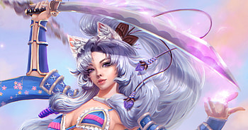 Ahri, girl, tigrsasha, fox, alexandra cvetkova, blue, frumusete, tigr sasha, pink, fantasy, luminos HD wallpaper
