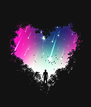 Birds, Art, Stars, Silhouette, Heart HD phone wallpaper