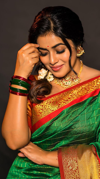 Poorna kasim, telugu actress, model, shamana kasim, green sareelover HD phone wallpaper