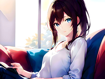 A girl reading a book on a sofa, AI Art, Anime, girl, anime girl HD wallpaper