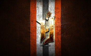 Forge FC, golden logo, Canadian Premier League, orange metal background, football, canadian football club, Forge FC logo, soccer, FC Forge HD wallpaper