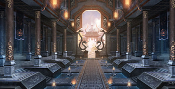 Hall of Shu, beauty, nice, hall, scenery, scenic, dragon, sweet, magic, scene, altar, beautiful, fantasy, pretty, light, pillar, hallway, lantern, lovely, realistic HD wallpaper