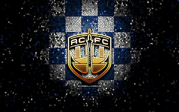 Auckland City FC, glitter logo, New Zealand Football Championship, blue white checkered background, soccer, New Zealand football club, Auckland City logo, mosaic art, football, Auckland City HD wallpaper