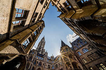 Cities, Architecture, City, Building, Beams, Rays, Bottom View HD wallpaper