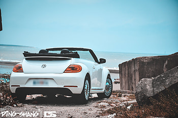 Sea, Cars, Cabriolet, Volkswagen Beetle HD wallpaper