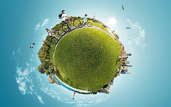 Bicycling, city, family, field, sky HD wallpaper