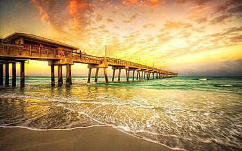 Landscape, Sunset, Sea, Beach HD wallpaper