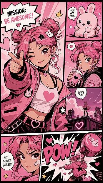 Mission: Be Awesome — Pink Kawaii , Anime Girl, Pink Hair, Bunny, Cute HD phone wallpaper