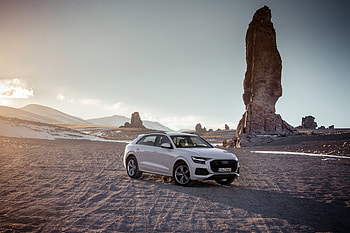 Off-road, white, Audi Q8, compact SUV HD wallpaper