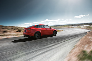 Motion blur, Red Tesla Model Y, on-road HD wallpaper