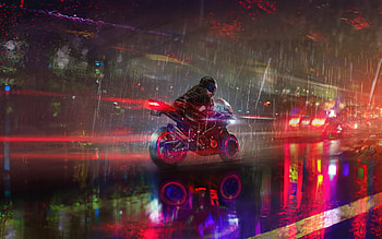 Neon Rider: Motorcycle in the Midnight Rain, vehicle, motorcycle HD wallpaper