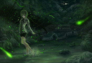 Wriggle Nightbug, sexy, anime girl, anime, touhou, girl, water, forest HD wallpaper