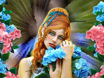 Rayonnante, blue, lady, flowers, fantasy HD wallpaper