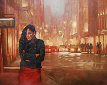 evening, art, streets, cool, paintings, people HD wallpaper