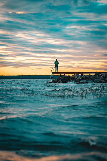 Nature, Snow, Lake, Pier, Human, Person, Loneliness, Dock HD phone wallpaper