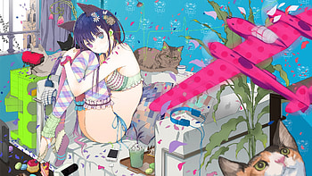 Anime Girl, Cat, Girl, Anime, sit HD wallpaper