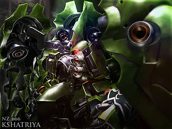 Kshatriya, mecha, green, gundam, unicorn, red eyes HD wallpaper