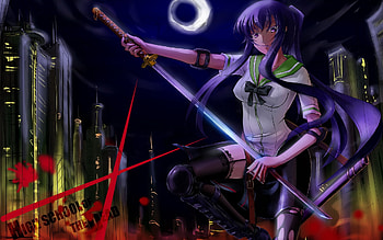 Samurai Student, sword, anime, moon, weapon, highschoolofthedead, girl, manga, female HD wallpaper