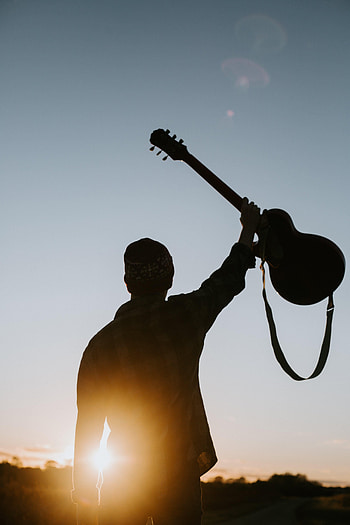 Sun, Silhouette, Miscellanea, Miscellaneous, Beams, Rays, Guitar HD phone wallpaper