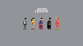 Justice League 8 Bit, 8-bit, minimalism, artist, digital-art, justice-league, batman, flash, wonder-woman, superman HD wallpaper