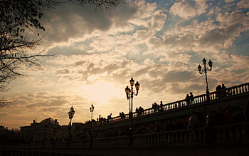 Cities, Sunset, Moskow, Lights, Lanterns, Bridge HD wallpaper