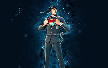 Clark Kent, , blue neon lights, Fortnite Battle Royale, Fortnite characters, Clark Kent Skin, Fortnite, Clark Kent Fortnite HD wallpaper