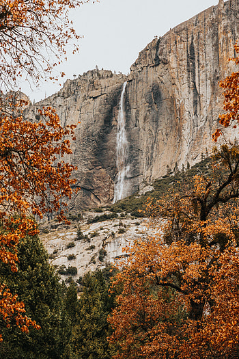 Landscape, Nature, Trees, Autumn, Rock, Waterfall HD phone wallpaper