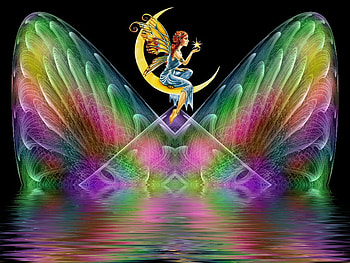 Butterfly Island, reflection, fantasy, angel, fractal, refraction HD wallpaper
