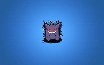Purple smile minimalism, Blue background, Pokemon , Minimalistic art HD wallpaper