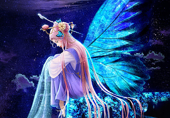 Fairy, girl, bella c, blue, fantasy, luminos HD wallpaper