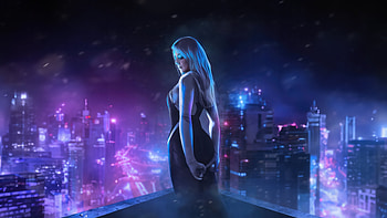 Emma As Gwen Stacy Neon , gwen-stacy, superheroes, neon, artist, artwork, digital-art HD wallpaper