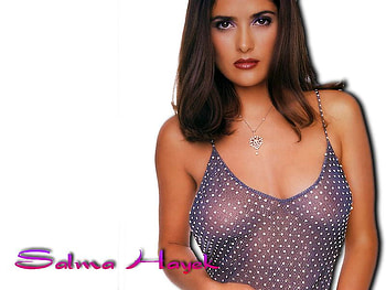 Salma Hayek, red lips, sexy dress, cute, black hair, actress, female HD wallpaper