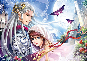 Elf n Maiden, nice, wing, couple, female, handsome, sexy, sweet, blue eyes, hot, veil, girl, elf, anime girl, anime, pretty, white hair, brown hair, romantic, guy, lovely, green eyes, silver hair, lover, cute, long hair, beauty, moon, butterfly, male, wings, beautiful, romance, boy, love HD wallpaper