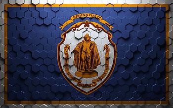 Flag of Springfield, Massachusetts, honeycomb art, Springfield hexagons flag, Springfield, 3d hexagons art, Springfield flag HD wallpaper