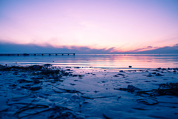 Nature, Sunset, Sea, Twilight, Beach, Pier, Dusk HD wallpaper