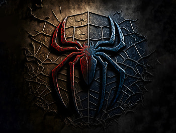 Spider web and Spider mark 3d on dark old grunjy wall, AI Art, spider, Comic, spider man HD wallpaper