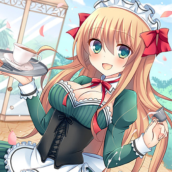 Coffee Any 1, blond hair, blonde, tea, cute, long hair, dress, beauty, nice, coffee, happy, blonde hair, adorable, female, sexy, sweet, smiling, blond, smile, ribbon, girl, beautiful, cup, lvoely, kawaii, anime girl, maid, anime, pretty, green eyes HD wallpaper