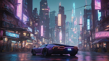 Cyberpunk streets - futuristic car, cyberpunk, AI Art HD wallpaper