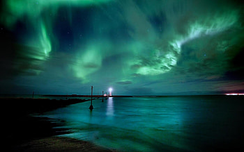 Landscape, Sea, Night, Lighthouses HD wallpaper