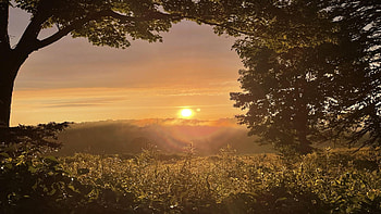 Sunset at New England, usa, colors, clouds, landscape, trees, sky, sun HD wallpaper