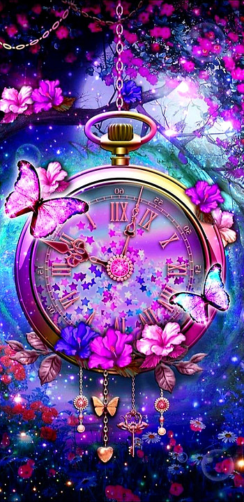 Time, fantasy, butterflies HD phone wallpaper