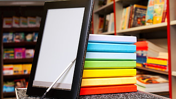 Preview tablet, stylus, old books, library HD wallpaper